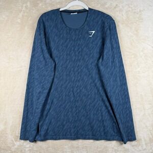 Gymshark‎ Mens Long Sleeve Performance Shirt Blue Hexagon Pattern Large L